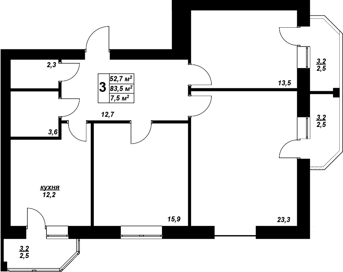 3-комнатная 83.5 м² в ЖК Волошковый от 21 900 грн/м², с. Софиевская Борщаговка