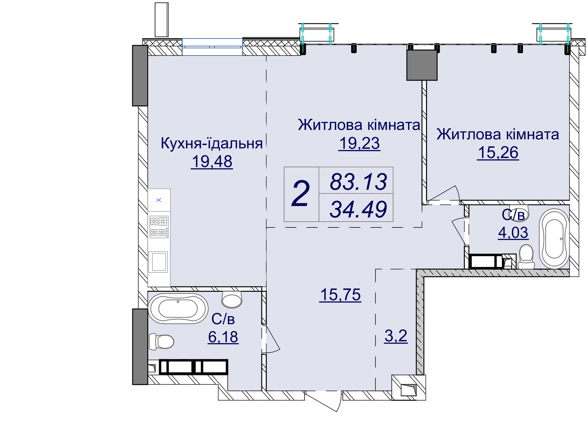 2-комнатная 83.13 м² в ЖК Новопечерские Липки от 67 200 грн/м², Киев