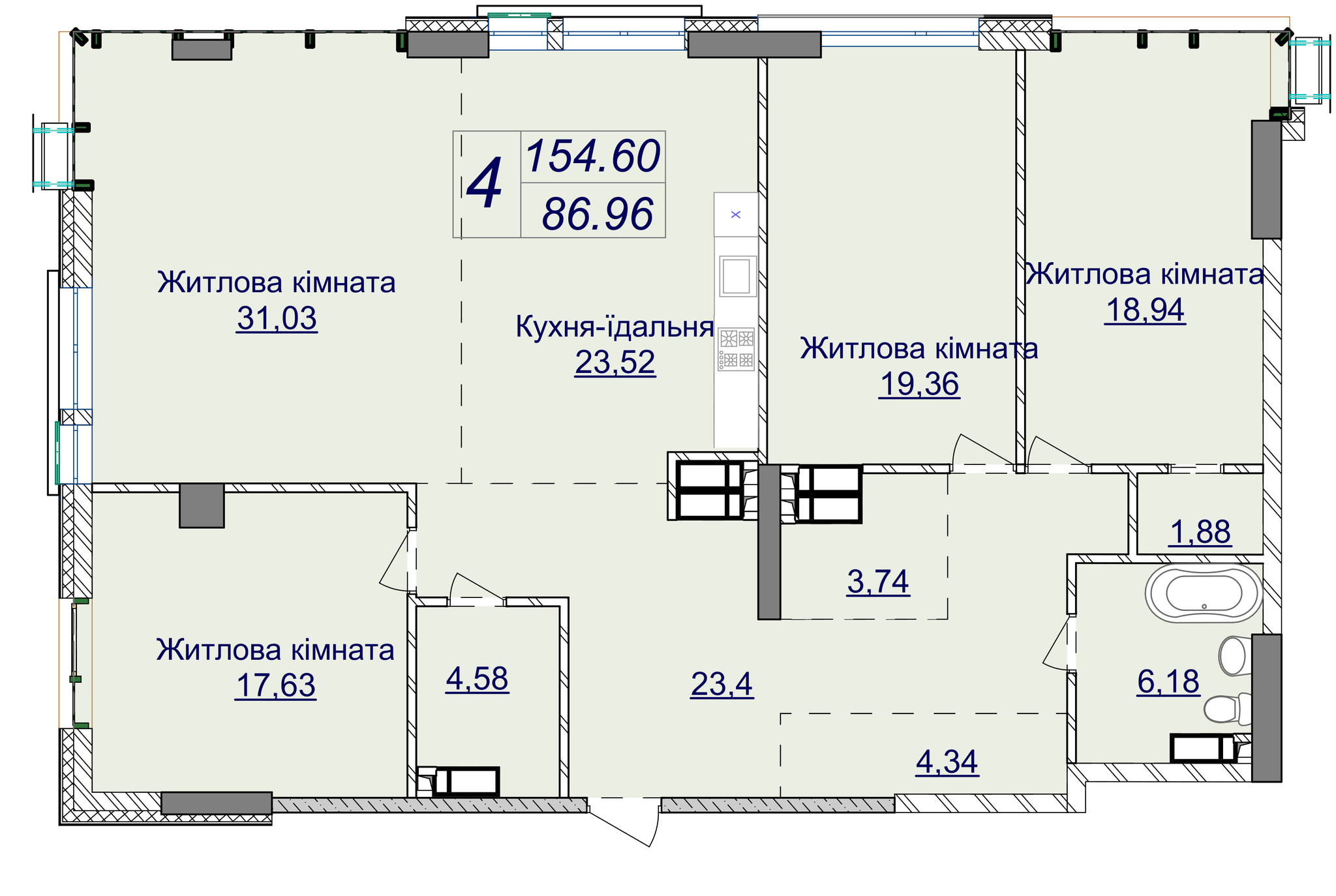 4-кімнатна 154.6 м² в ЖК Новопечерські Липки від 67 200 грн/м², Київ