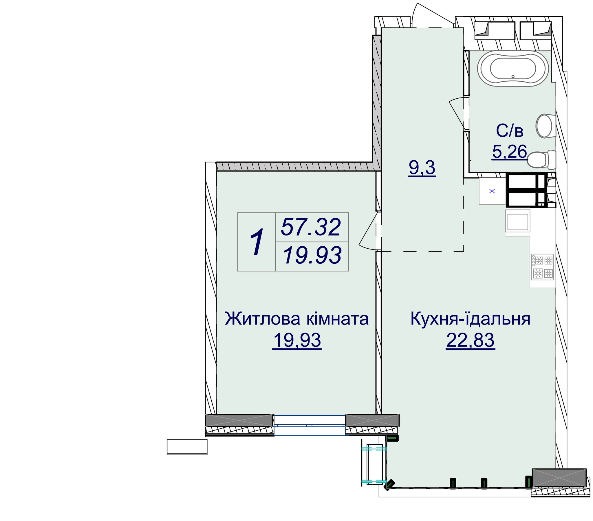 1-кімнатна 57.32 м² в ЖК Новопечерські Липки від 67 200 грн/м², Київ