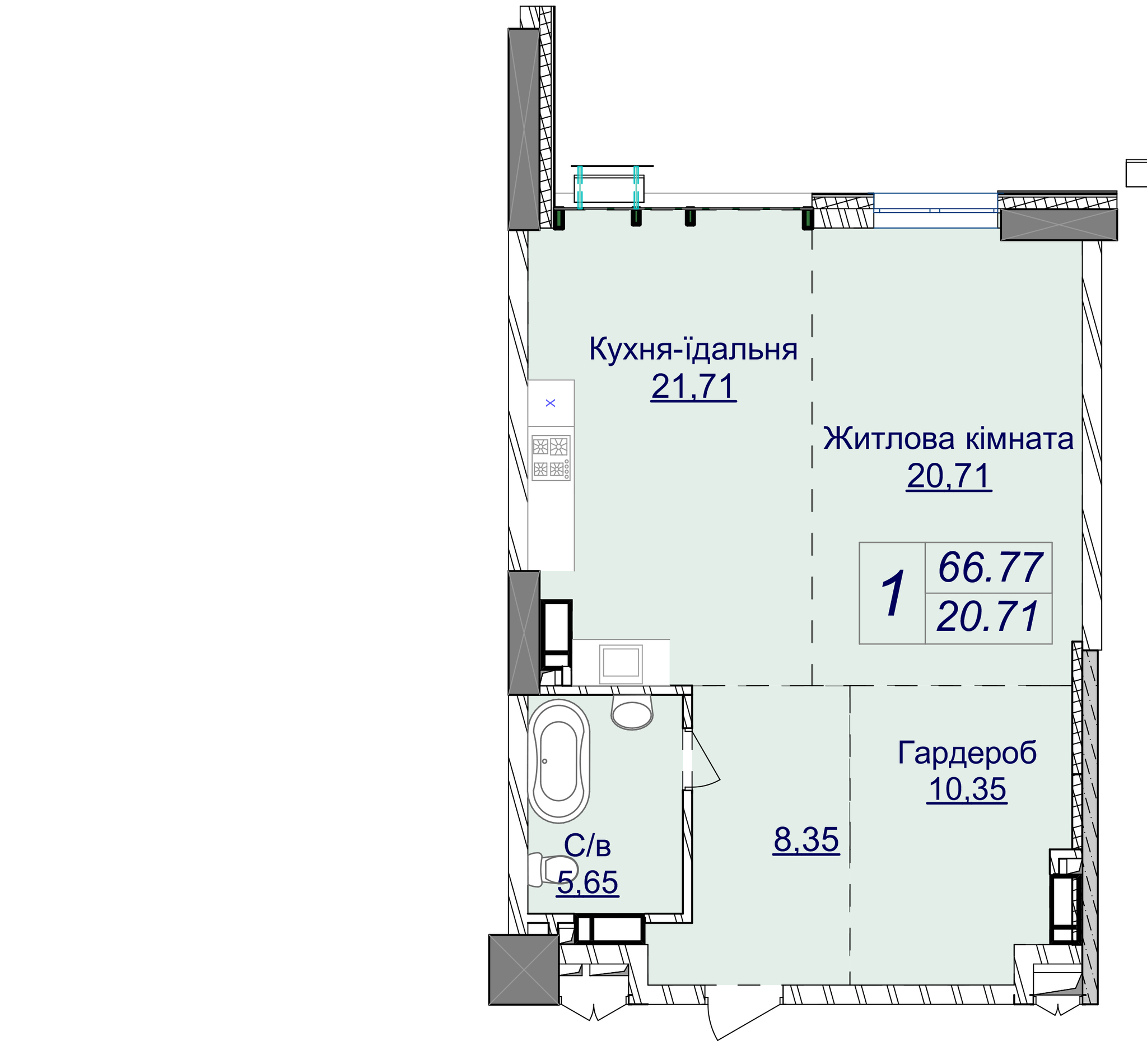 1-комнатная 66.77 м² в ЖК Новопечерские Липки от 67 200 грн/м², Киев