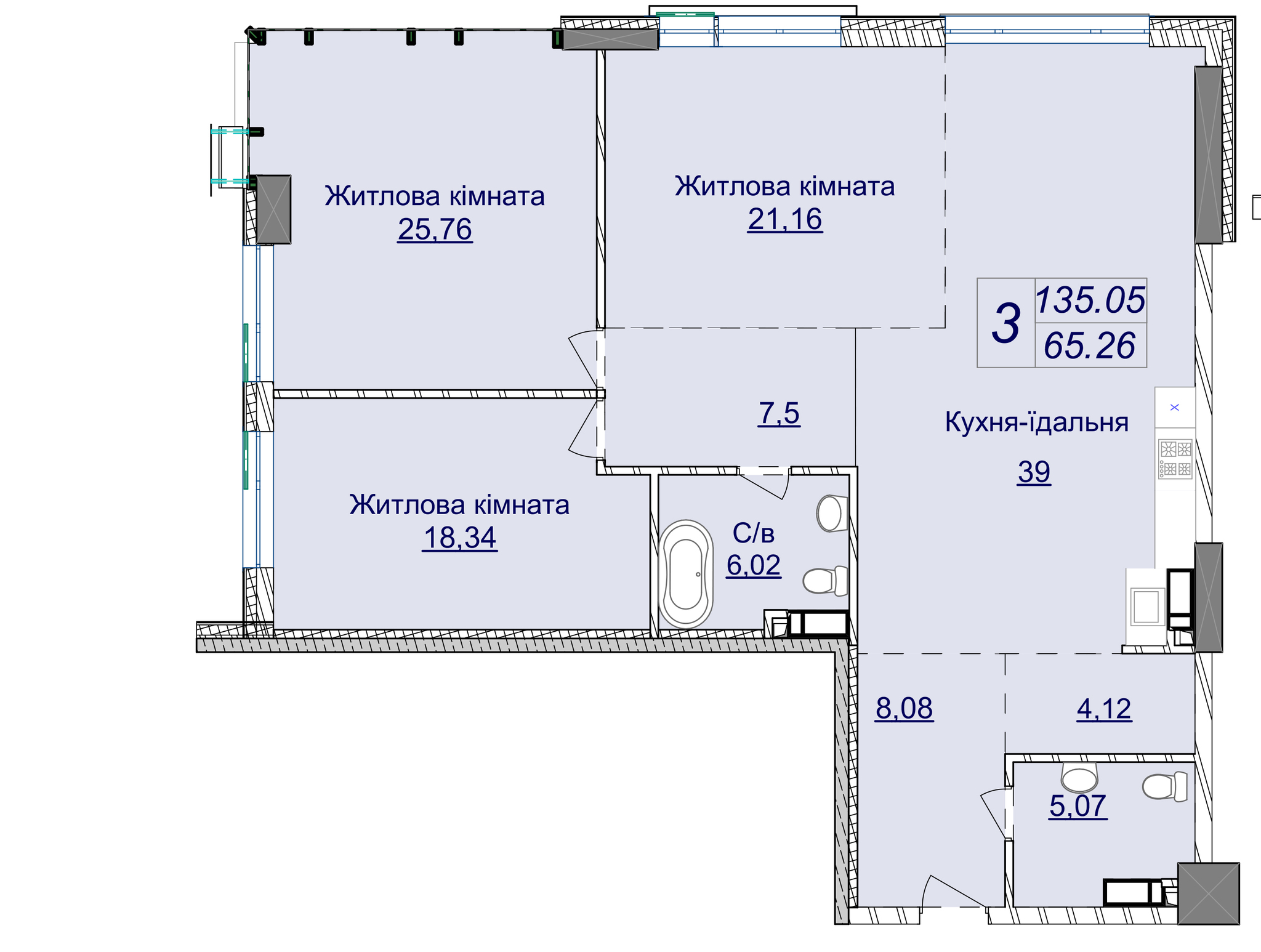 3-кімнатна 135.05 м² в ЖК Новопечерські Липки від 67 200 грн/м², Київ