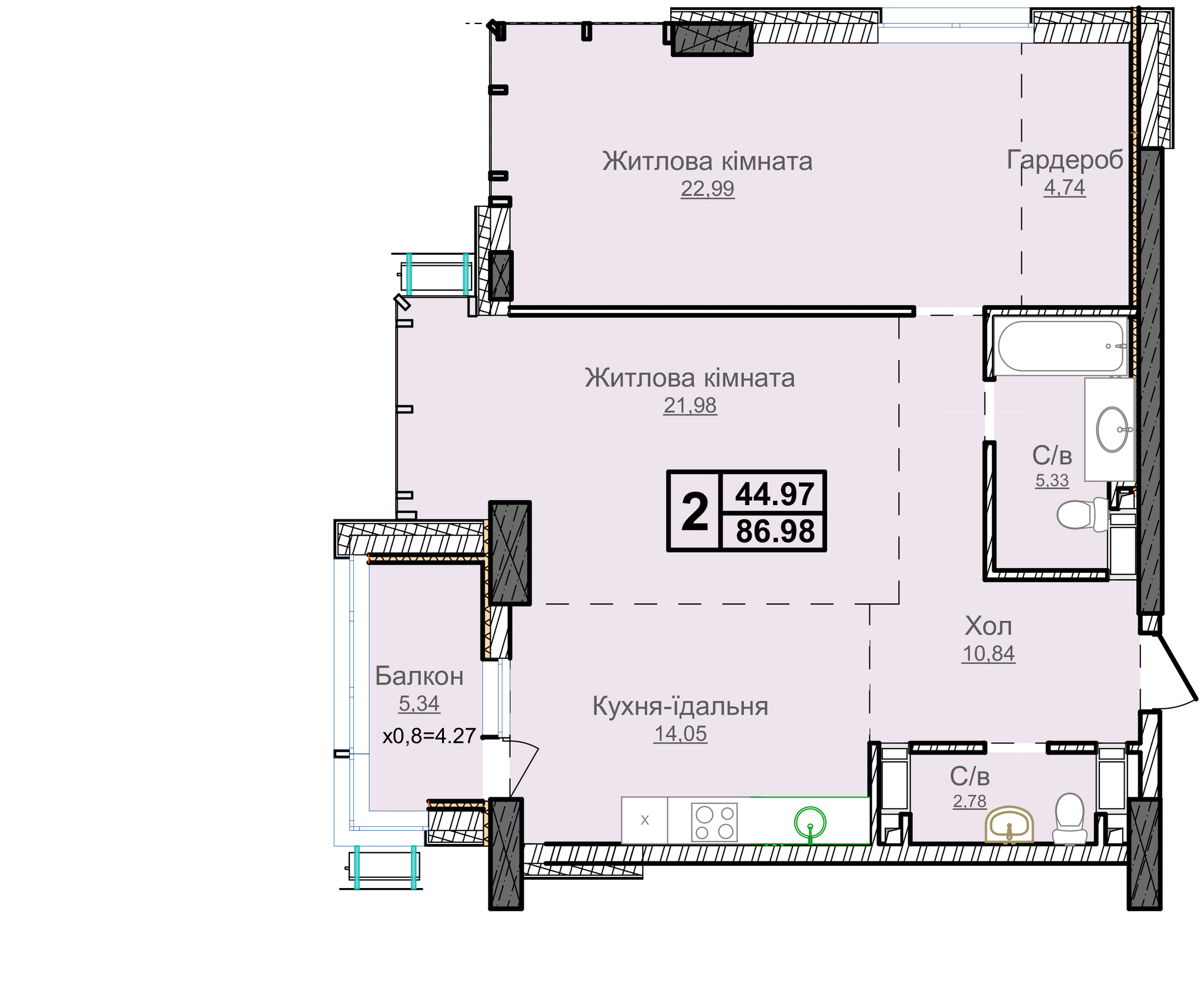2-кімнатна 86.98 м² в ЖК Новопечерські Липки від 67 200 грн/м², Київ