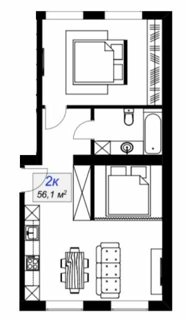 2-комнатная 56.1 м² в ЖК Слобожанский от 15 400 грн/м², пгт Слобожанское