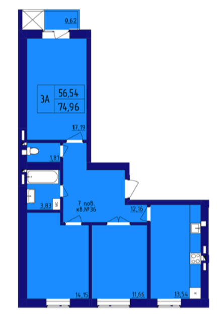 3-комнатная 74.96 м² в ЖК Варшавський от застройщика, г. Нетешин