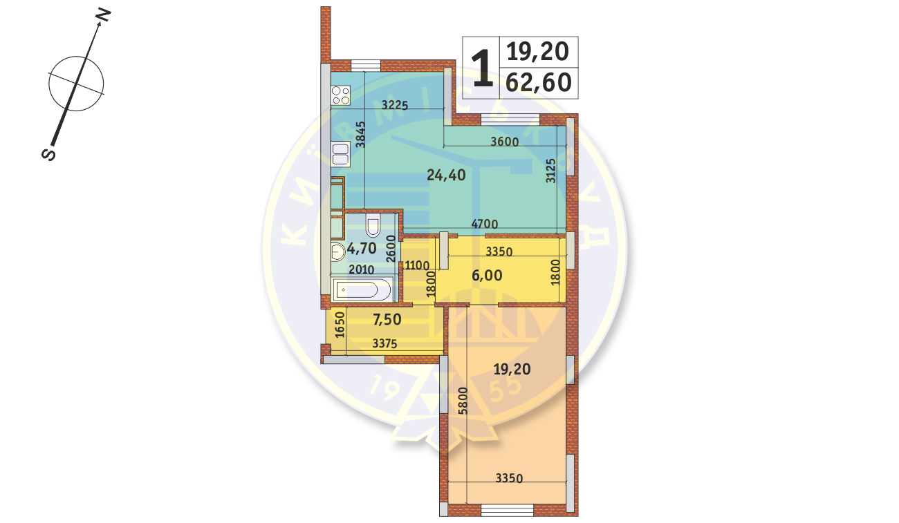 2-кімнатна 62.6 м² в ЖК Новомостицько-Замковецький від 22 200 грн/м², Київ