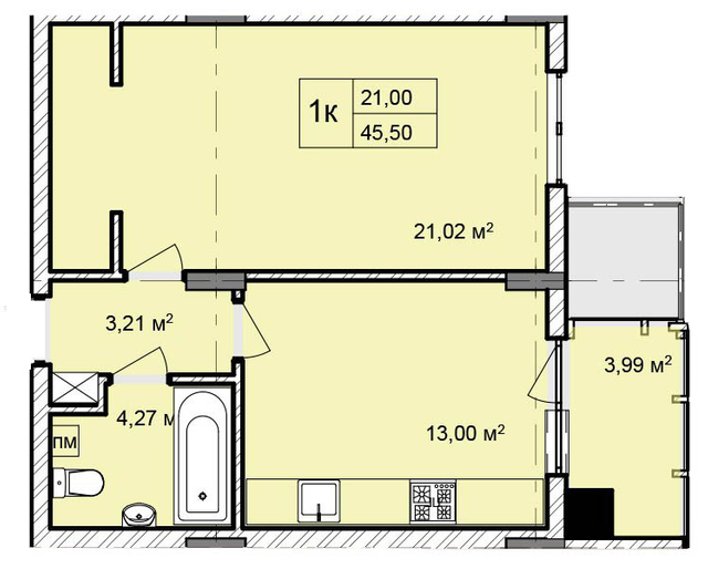 1-кімнатна 45.5 м² в ЖК Фортеця від 17 750 грн/м², м. Кам`янець-Подільський