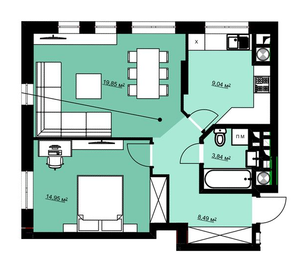 2-комнатная 56.2 м² в ЖК Green Park от 16 500 грн/м², г. Винники