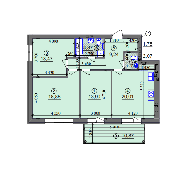 3-комнатная 87.45 м² в ЖК Липинка от застройщика, Киев