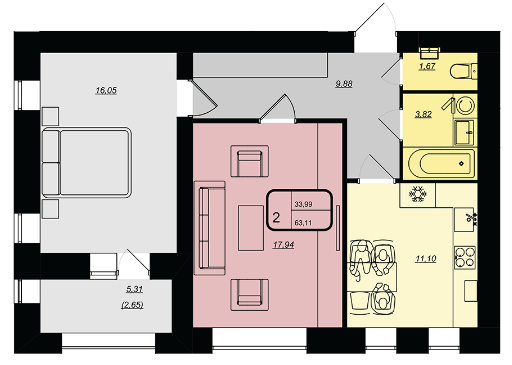 2-кімнатна 63.11 м² в ЖК Golden House від 25 000 грн/м², Вінниця