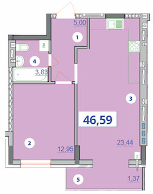 1-комнатная 46.59 м² в ЖК Квартал Галичанка от 18 950 грн/м², Ивано-Франковск