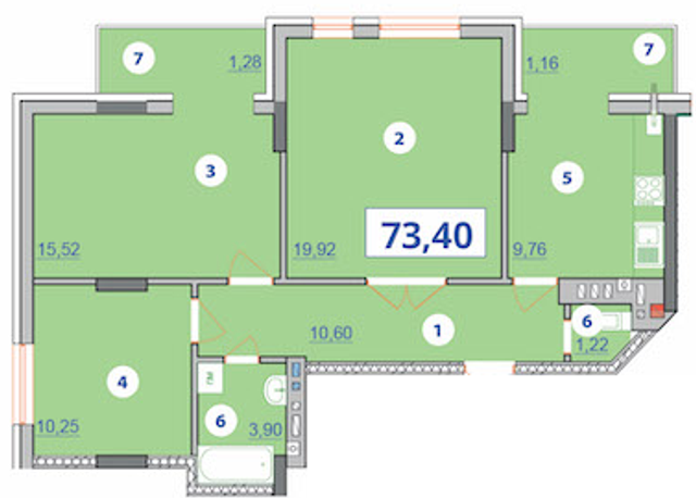 3-кімнатна 73.4 м² в ЖК Квартал Галичанка від 17 800 грн/м², Івано-Франківськ