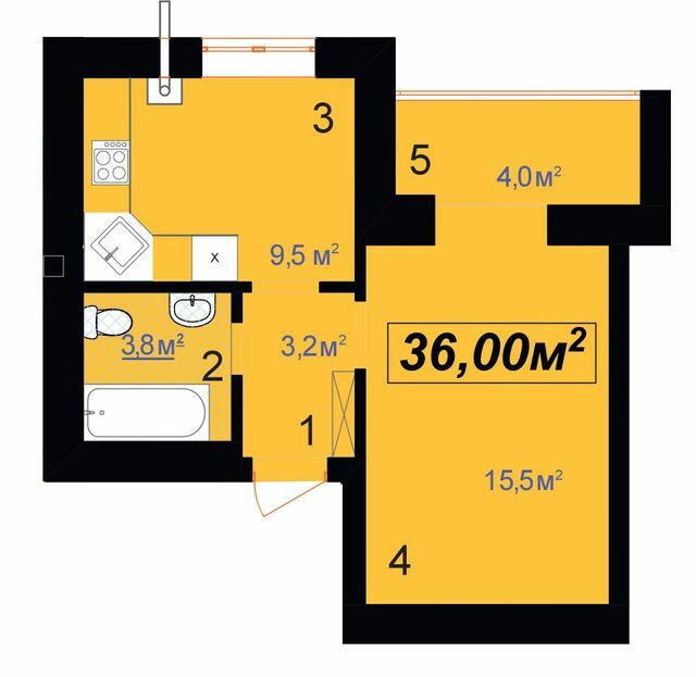 1-кімнатна 36 м² в ЖК Опришівська Слобода від 9 600 грн/м², Івано-Франківськ