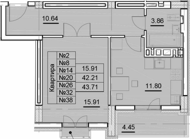 1-кімнатна 43.71 м² в ЖК Парковий від забудовника, Ужгород