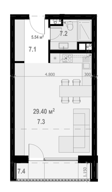 1-комнатная 41.48 м² в ЖК Бабяка от застройщика, Ужгород