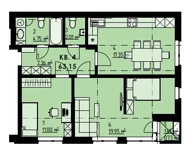 2-комнатная 63.15 м² в КД Покрова 3 от застройщика, г. Ирпень