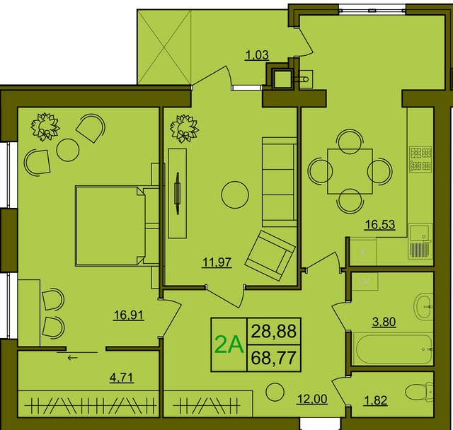 2-кімнатна 66.77 м² в ЖК Лавровий від забудовника, Рівне