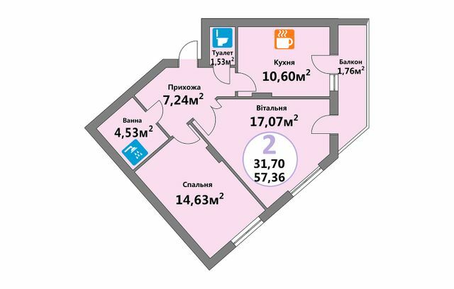 2-кімнатна 57.36 м² в ЖК Еко-дім на Мечникова 3 від забудовника, Львів