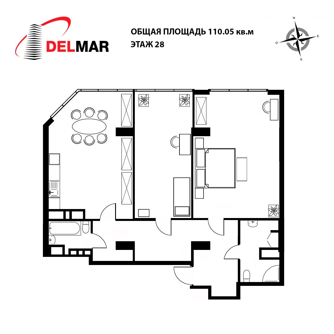 2-комнатная 110.05 м² в ЖК Delmar от 53 650 грн/м², Киев