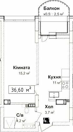 1-кімнатна 36.6 м² в КБ Воронцовський від забудовника, Одеса