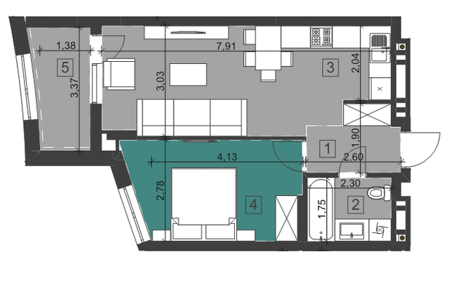 1-кімнатна 47.26 м² в ЖК Парус City від 27 700 грн/м², Львів