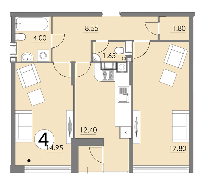 2-комнатная 61.95 м² в ЖК Седьмое Небо от 15 300 грн/м², Львов