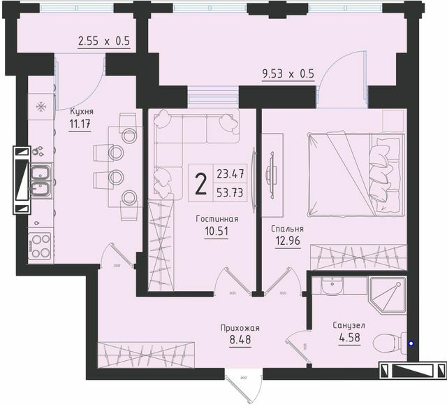 2-комнатная 53.73 м² в ЖК Avinion от 18 650 грн/м², Одесса