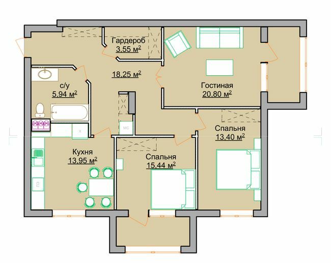 3-кімнатна 90.3 м² в ЖК на вул. Мандриківська, 134, 136 від забудовника, Дніпро