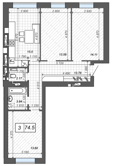 3-комнатная 74.5 м² в ЖК Новые Метры Center от 19 500 грн/м², г. Ирпень