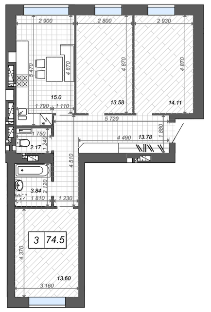 3-кімнатна 74.5 м² в ЖК Нові Метри Center від 19 500 грн/м², м. Ірпінь