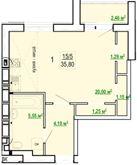 1-комнатная 35.8 м² в ЖК Гидропарк от 11 700 грн/м², Харьков