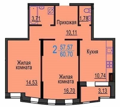 2-комнатная 60.7 м² в ЖК Меридиан от застройщика, Харьков