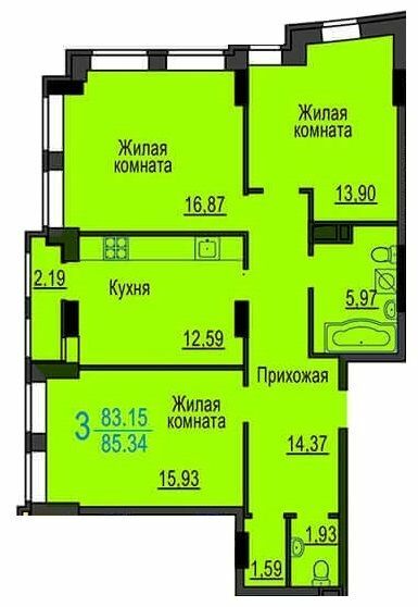 3-кімнатна 85.34 м² в ЖК Меридіан від 13 550 грн/м², Харків