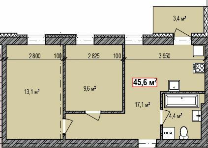 2-комнатная 45.6 м² в ЖК Dresden от 17 000 грн/м², г. Каменское