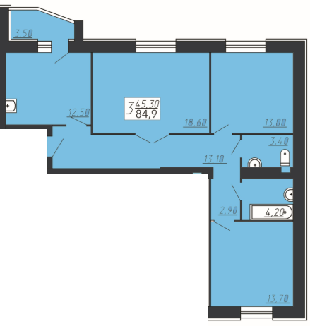 3-кімнатна 84.9 м² в ЖК Щасливий від забудовника, м. Городок