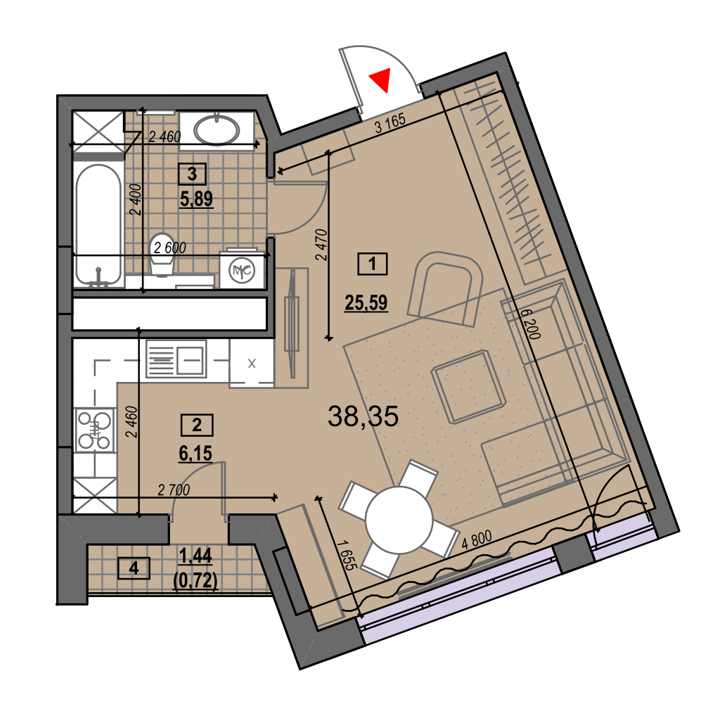 1-кімнатна 38.35 м² в ЖК Клубний від 28 500 грн/м², Київ