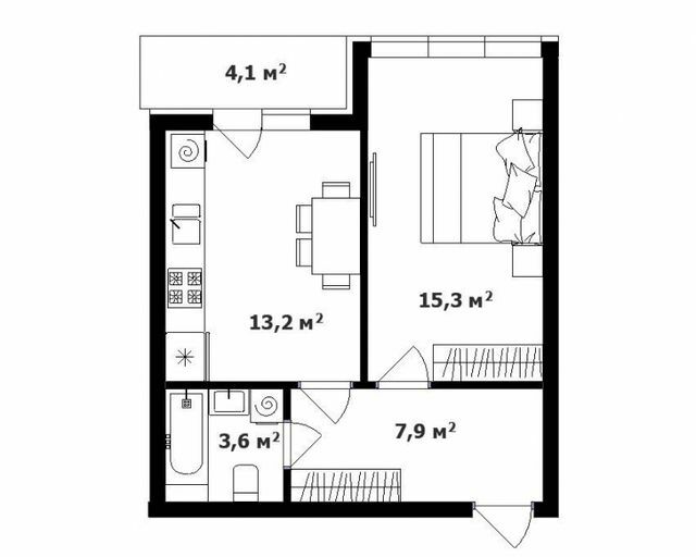 1-кімнатна 41 м² в ЖК Карпатського від забудовника, с. Минай