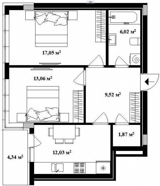 2-кімнатна 60 м² в ЖК Park Land від 24 000 грн/м², Ужгород