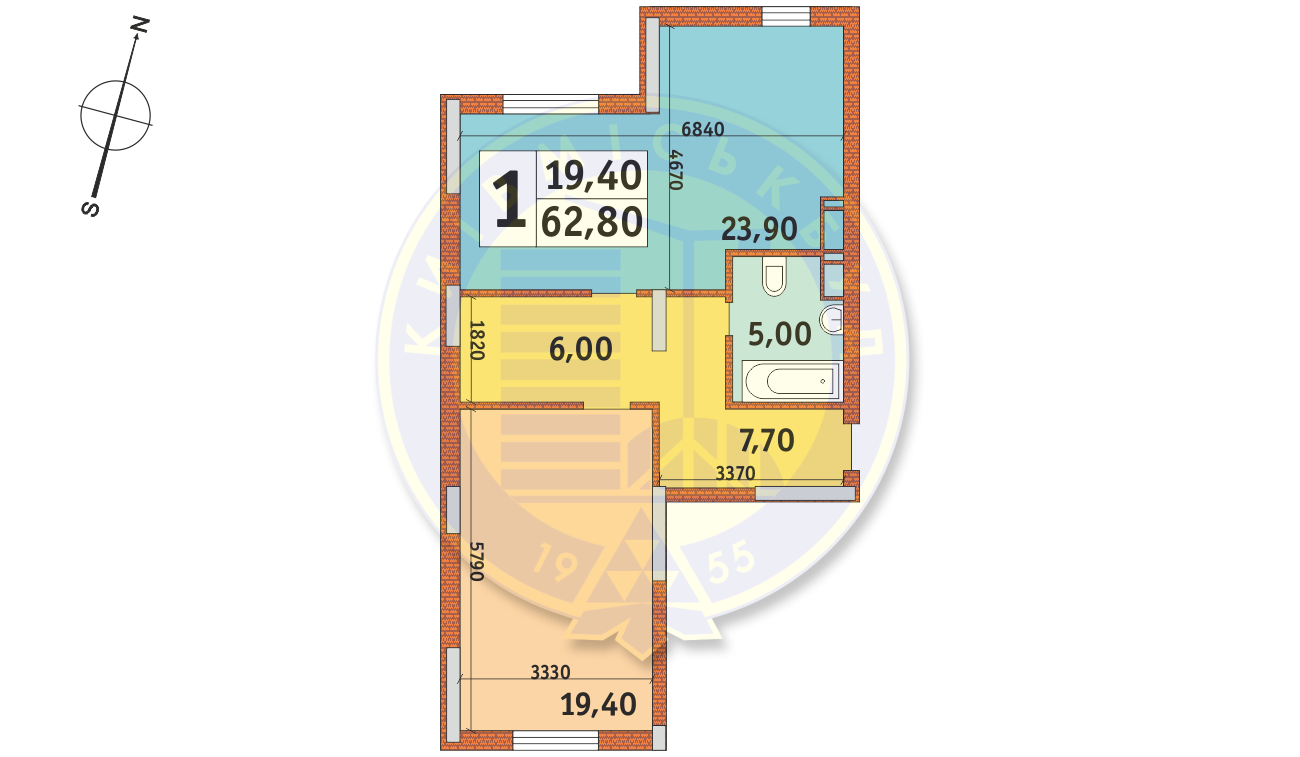 1-кімнатна 68.2 м² в ЖК Новомостицько-Замковецький від забудовника, Київ