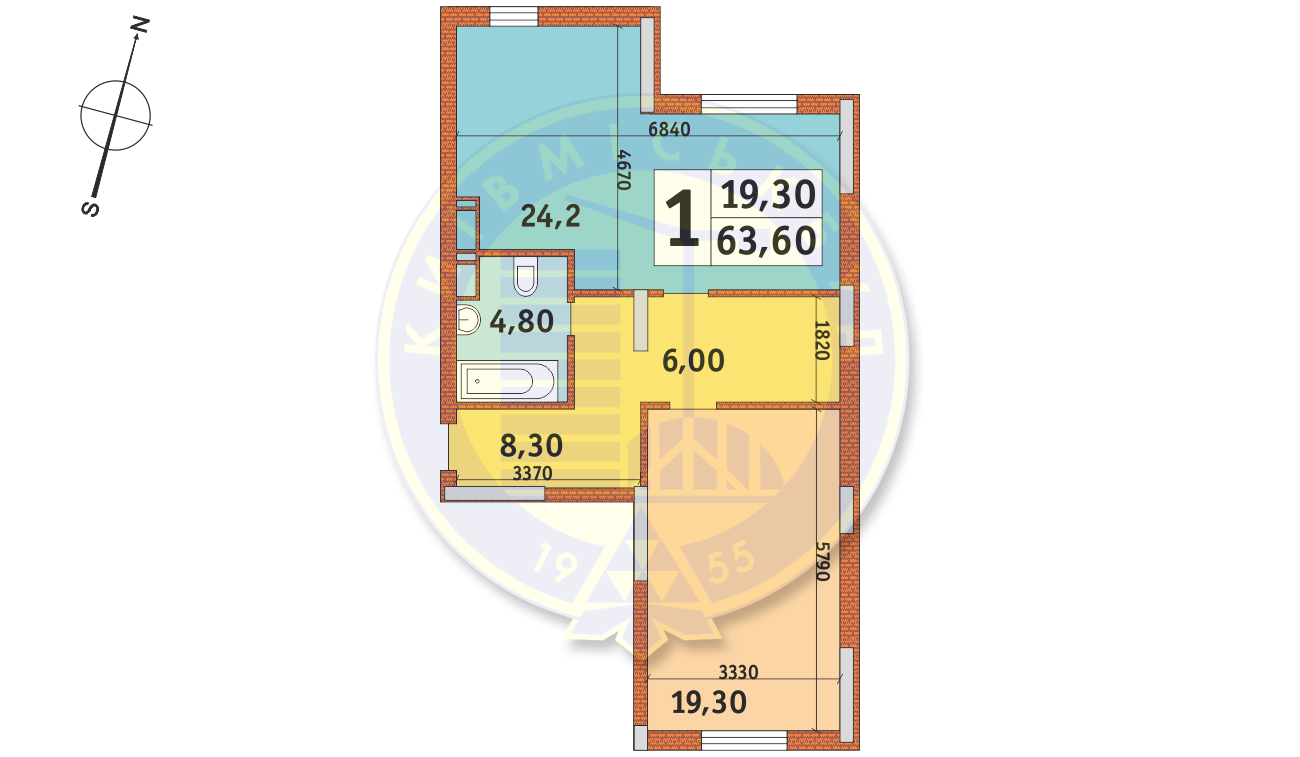 1-кімнатна 63.6 м² в ЖК Новомостицько-Замковецький від забудовника, Київ