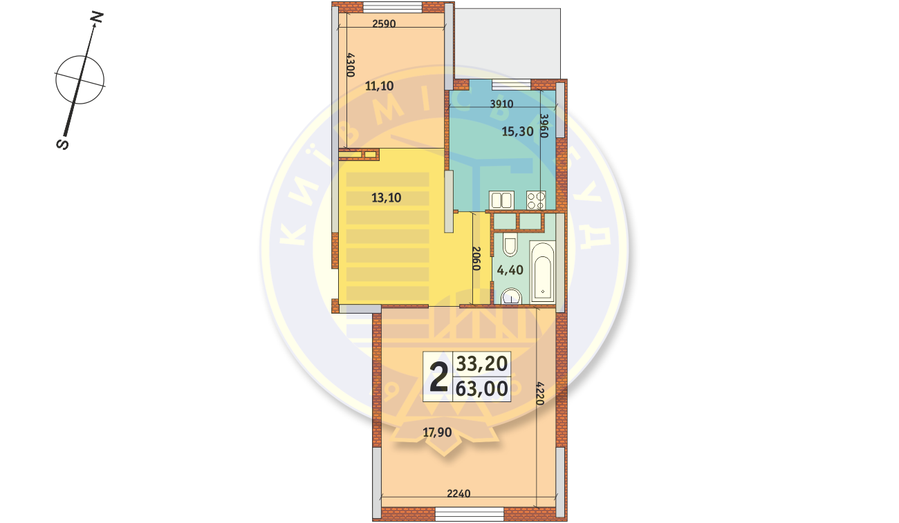 2-кімнатна 63 м² в ЖК Новомостицько-Замковецький від забудовника, Київ