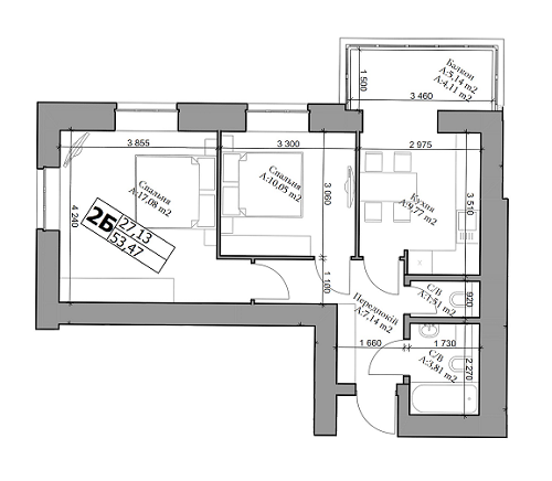 2-кімнатна 53.47 м² в ЖК Green Life-3 від 22 450 грн/м², м. Ірпінь