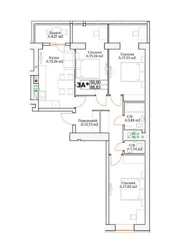 3-кімнатна 88.83 м² в ЖК Green Life-3 від 14 750 грн/м², м. Ірпінь