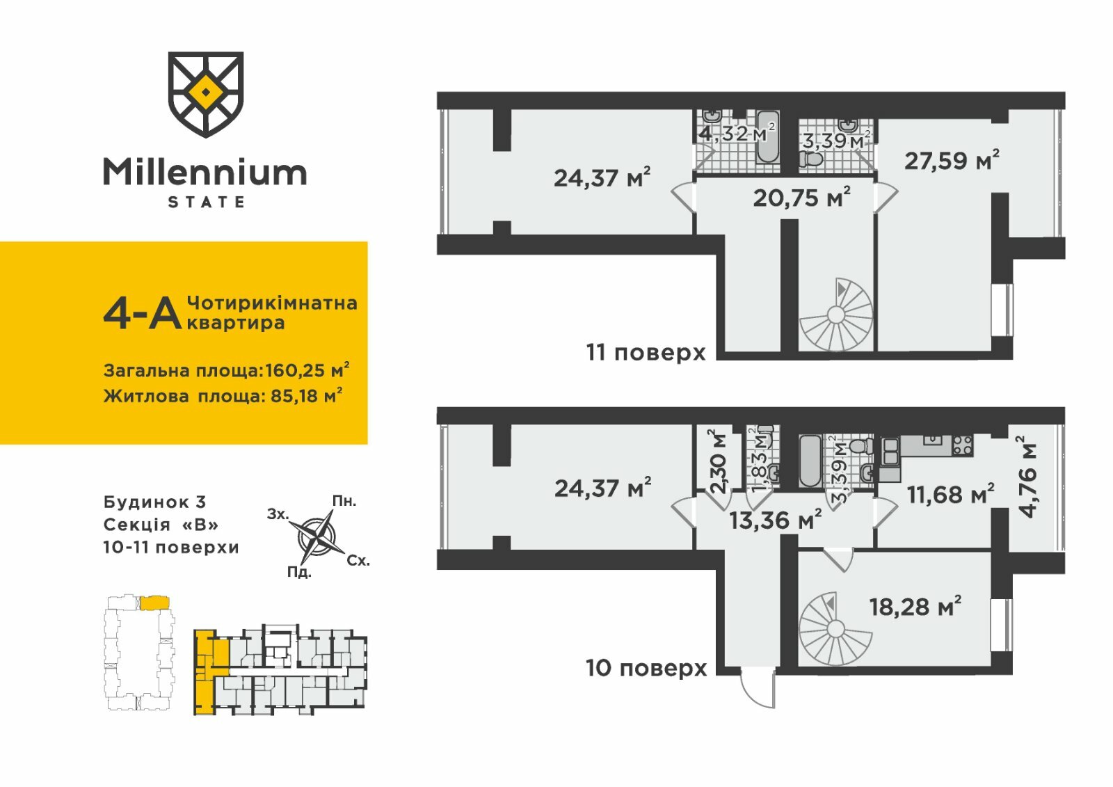 Двухуровневая 160.25 м² в ЖК Millennium State от 22 400 грн/м², г. Буча
