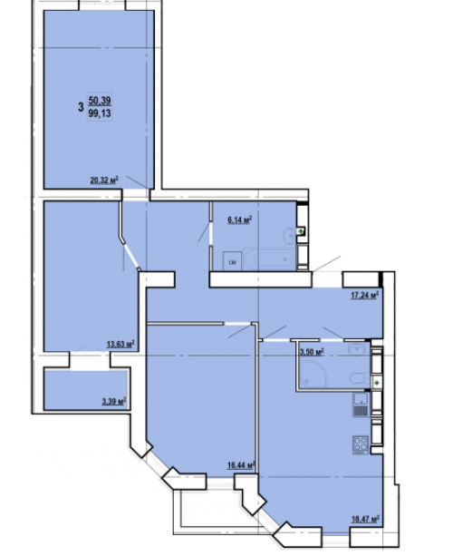 3-кімнатна 99.13 м² в ЖК Сокільники від 15 100 грн/м², Харків