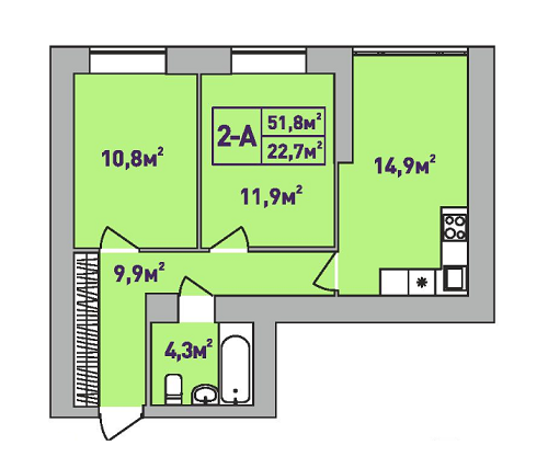2-кімнатна 51.8 м² в ЖК Центральний-Преміум від 24 600 грн/м², м. Ірпінь
