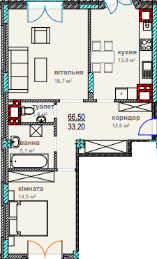 2-кімнатна 66.5 м² в ЖК Водограй від 15 950 грн/м², Чернівці