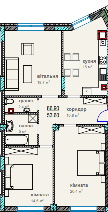 3-комнатная 86.9 м² в ЖК Водограй от 15 950 грн/м², Черновцы