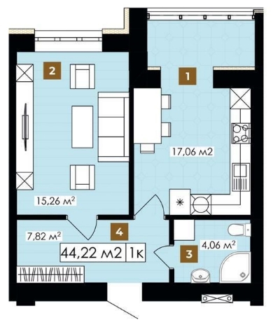 1-комнатная 44.22 м² в ЖК Элитный от 14 700 грн/м², Ивано-Франковск