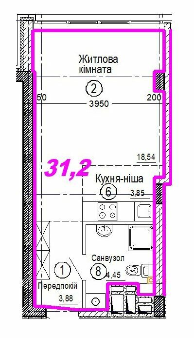 1-комнатная 31.2 м² в ЖК Favorit от 31 600 грн/м², Днепр